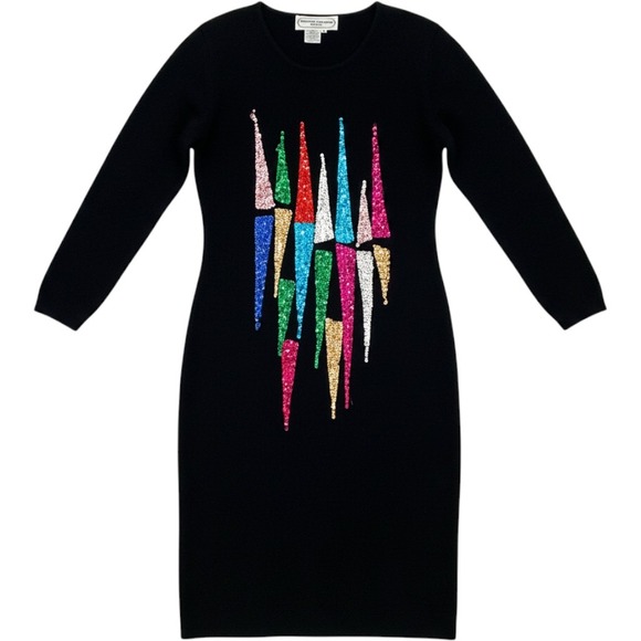 Adrienne Vittadini Dresses & Skirts - Adrienne Vittadini Vintage Wool Sweater Dress Women M Black Sequin Holiday 80s
